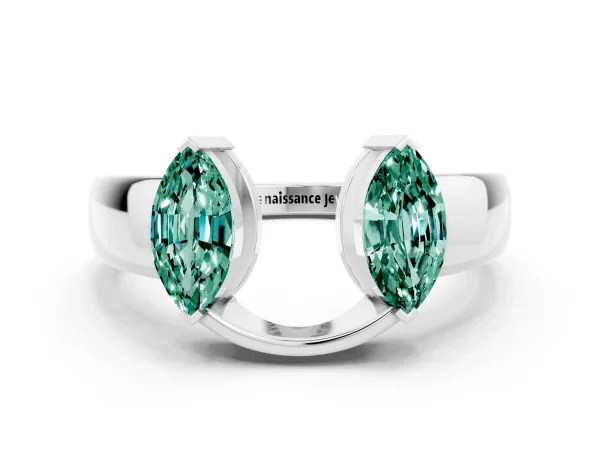 Marquise Green Sapphire Open Band Ring with Tension Setting Platinum