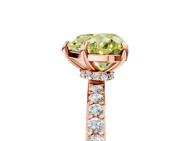 Fancy Yellow Heart Cut Diamond Solitaire Engagement Ring with Pavé Band and Four-Prong Setting Rose gold