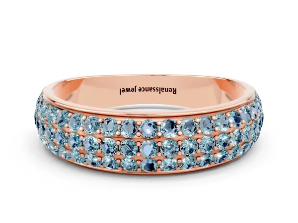 Three-Row Round Aquamarine Eternity Band with Shared Prong Setting Rose gold