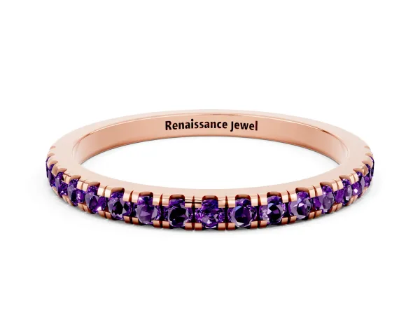 Pavé Round Amethyst Half Eternity Band with Shared Prong Setting Rose gold