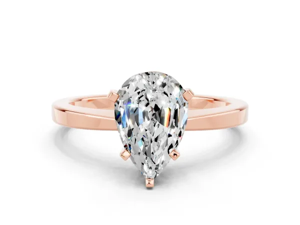 Pear Cut Moissanite Solitaire Engagement Ring with Classic Band and Four-Prong Setting Rose gold
