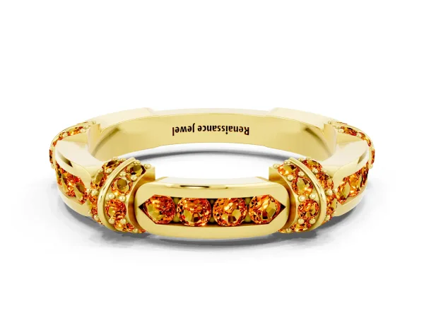 Pavé Round Citrine Link Band with Bezel Setting Yellow gold