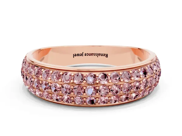 Three-Row Round Morganite Eternity Band with Shared Prong Setting Rose gold