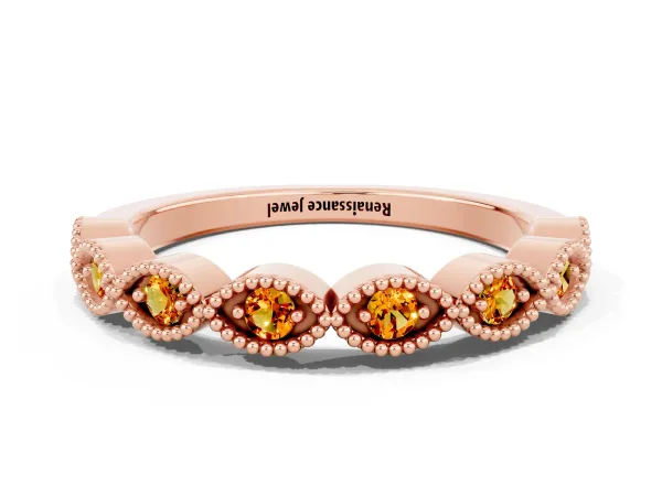 Milgrain Marquise Citrine Half Eternity Band with Bezel Setting Rose gold