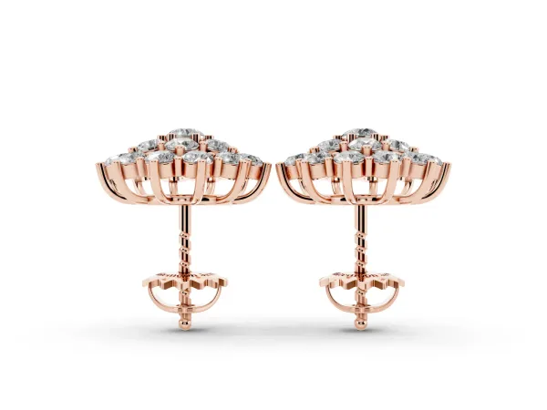 Cluster Diamond Round Stud Earrings with Basket Setting Rose gold