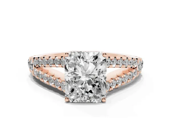 Radiant Cut Diamond Split Shank Pavé Engagement Ring with Four-Prong Setting Rose gold