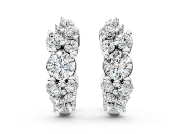 Round Diamond Hydrangea Bouquet Hoop Earrings with Diamond Accents Silver