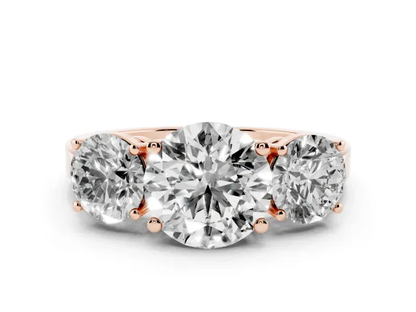 Three-Stone Round Cut Cut Diamond Engagement Ring with Flat Band and Four-Prong Setting Rose gold