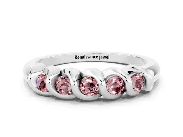 Round Morganite Eternity Band with Twist Prong Setting Platinum