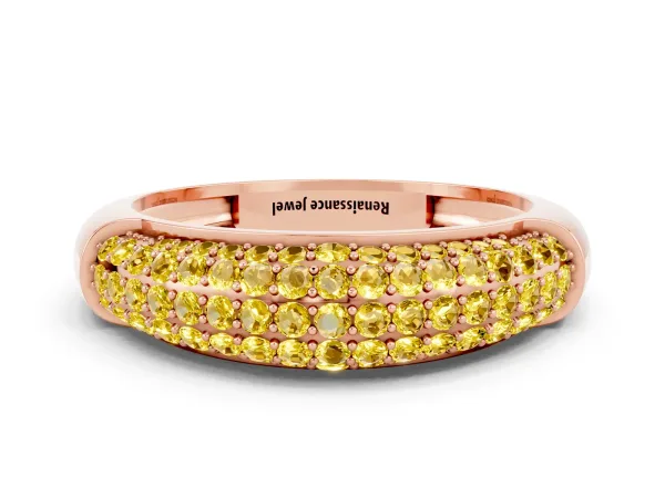 Three-Row Pavé Round Yellow Sapphire Dome Band Rose gold