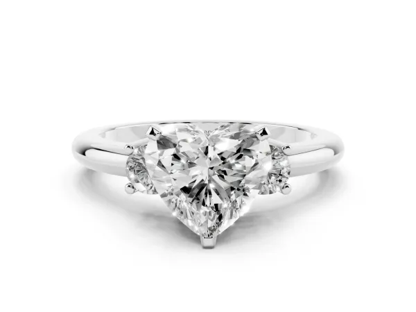 Three-Stone Heart Cut Cut Diamond Solitaire with Prong Setting and Classic Band White gold