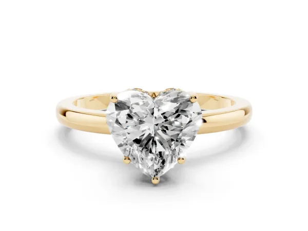 Heart Cut Solitaire Diamond Ring with Prong Setting and Plain Band Yellow gold