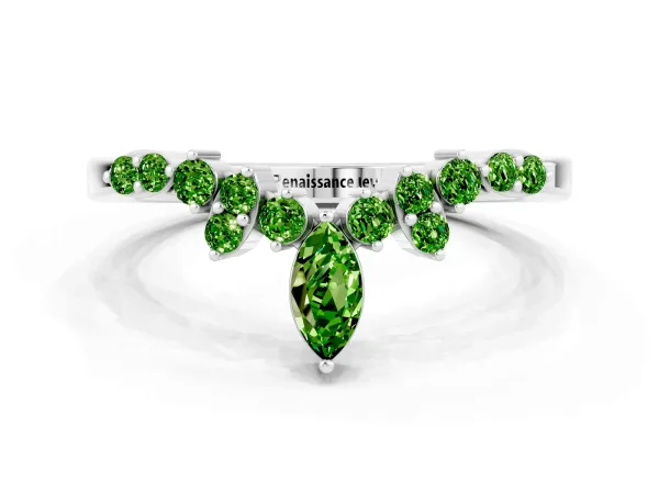 Marquise and Round Peridot Chevron Band with Prong Setting Platinum