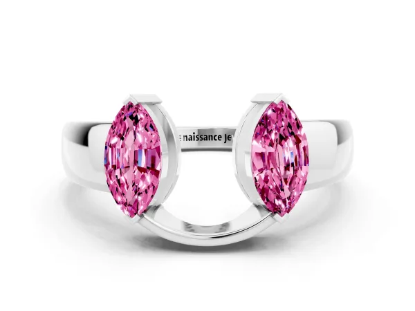 Marquise Pink Sapphire Open Band Ring with Tension Setting Platinum