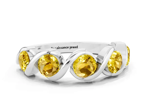 Round Yellow Sapphire Wave Band with Channel Setting and Shared Prongs Platinum