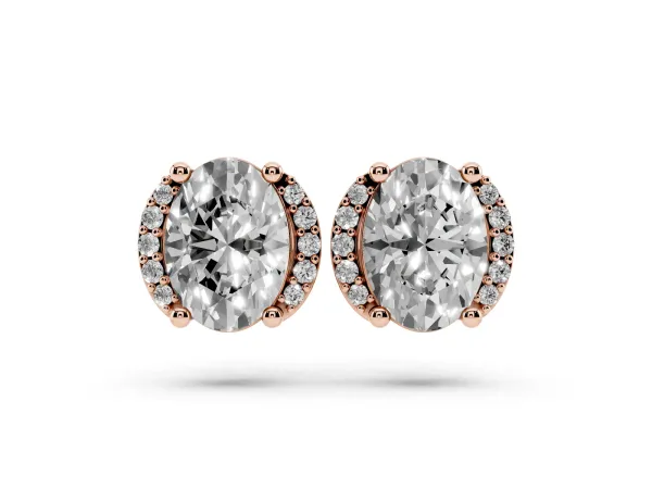 Oval Diamond Half Halo Stud Earrings Rose gold