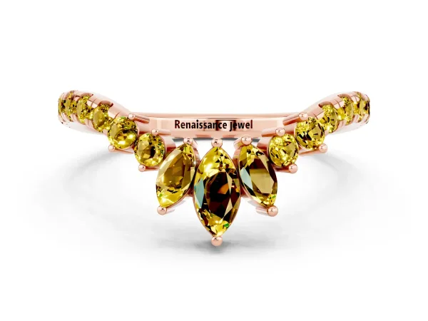 Chevron Marquise and Round Yellow Sapphire Open Band with Prong Setting Rose gold