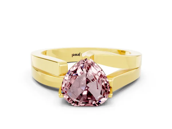 Modern Tension Set Heart Cut Morganite Solitaire Wide Band Ring Yellow gold