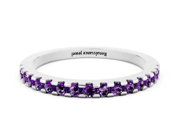 Round Amethyst Pavé Set Eternity Band with Micro Prong Setting Platinum