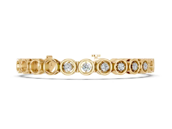 Bezel Set Round Diamond Tennis Bracelet with Open Circle Band Yellow gold