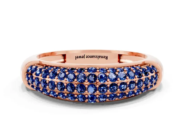 Three-Row Pavé Round Blue Sapphire Dome Band Rose gold