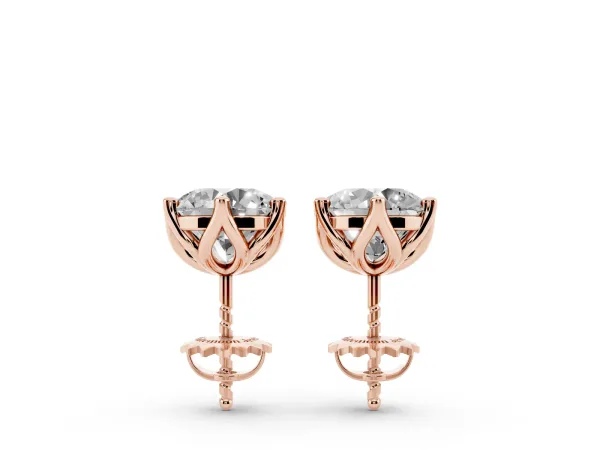Round Diamond Six Prong Flower Petal Solitaire Stud Earrings Rose gold