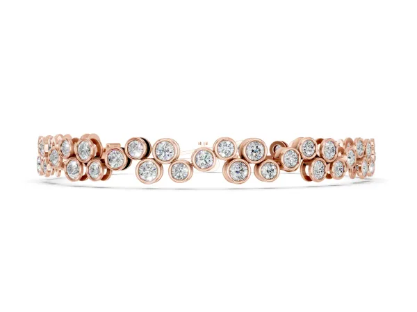 Bezel Set Round Diamond Cluster Tennis Bracelet Rose gold