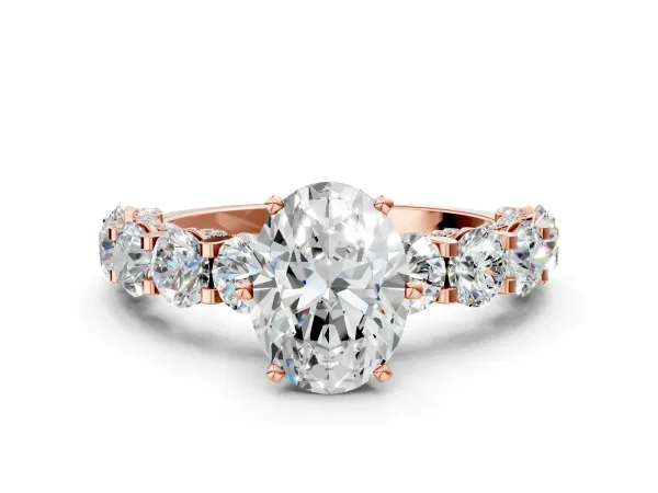 Oval Cut Diamond Side Stone Engagement Ring with Four-Prong Setting Rose gold