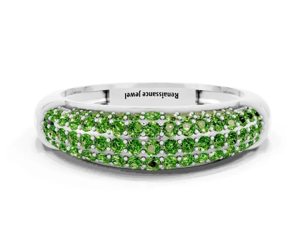 Three-Row Pavé Round Peridot Dome Band Platinum