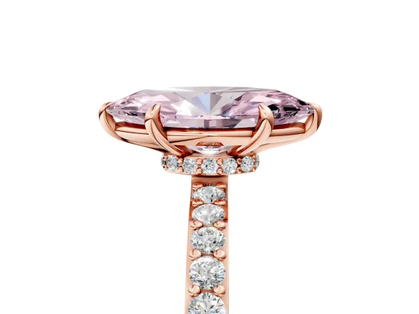 Fancy Pink Marquise Cut Diamond Solitaire Engagement Ring with Pavé Band and Four-Prong Setting Rose gold