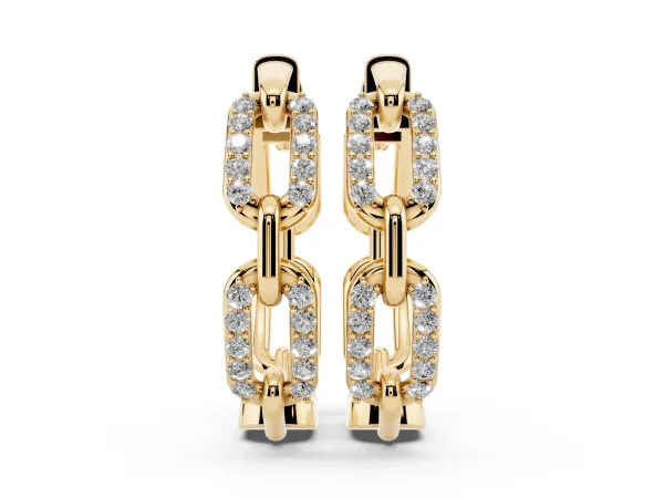 Round Cut Diamond Paperclip Hoop Earrings Yellow gold