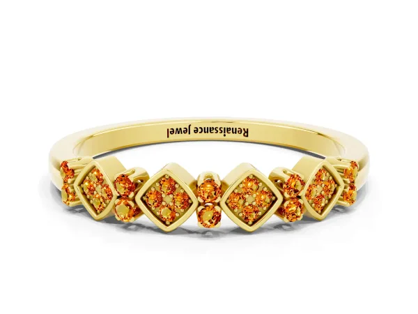 Pavé Cushion Citrine Cluster Eternity Band with Prong Setting Yellow gold