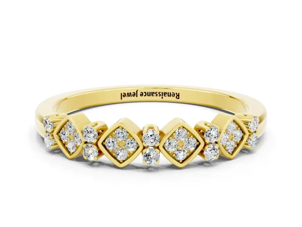 Pavé Cushion Moissanite Cluster Eternity Band with Prong Setting Yellow gold