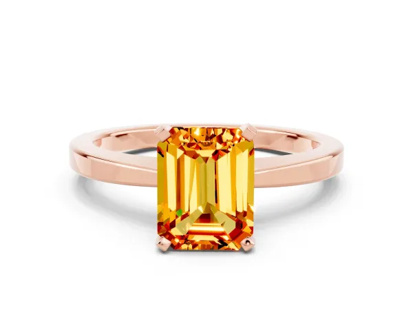 Emerald Cut Citrine Solitaire Engagement Ring with Classic Band and Four-Prong Setting Rose gold