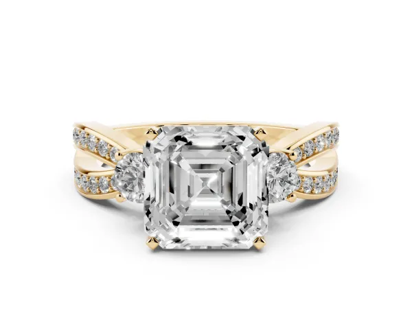 Three-Stone Asscher Cut Cut Diamond Twist Band with Prong Setting Yellow gold