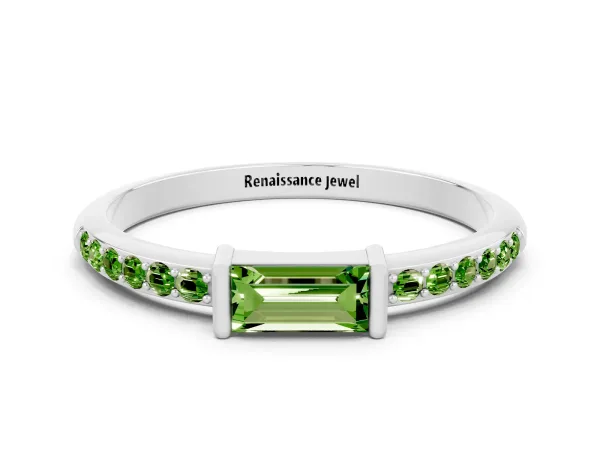 Baguette Peridot Pavé Band with Bar Setting Platinum