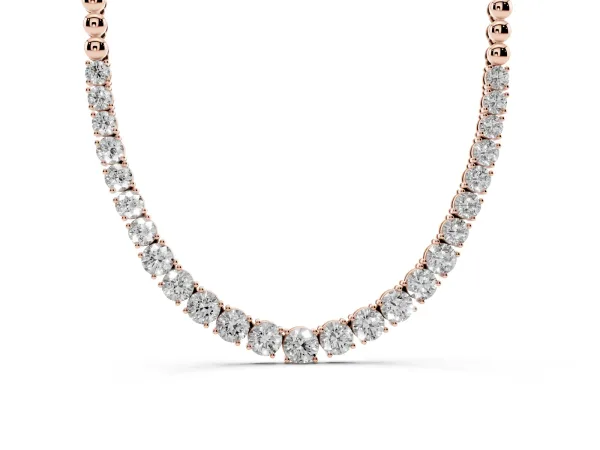 Round Diamond Tennis Necklace with Prong Setting and Bead Chain Rose gold
