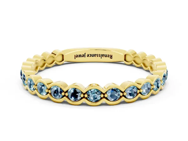 Round Aquamarine Bezel Set Eternity Band Yellow gold