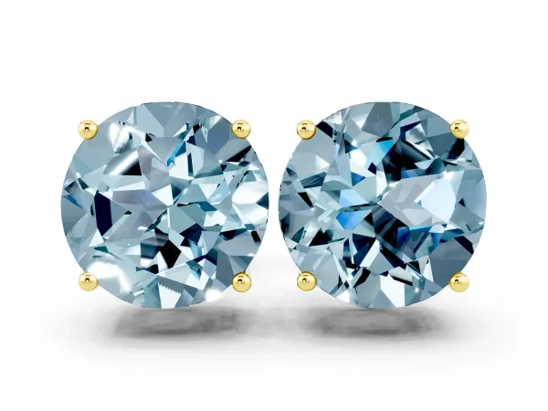 Round Cut Aquamarine Stud Earrings Yellow gold