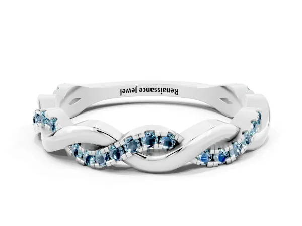 Round Aquamarine Twist Eternity Band with Pavé Setting Platinum