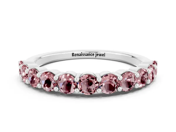 Round Morganite Half Eternity Band with Prong Setting Platinum