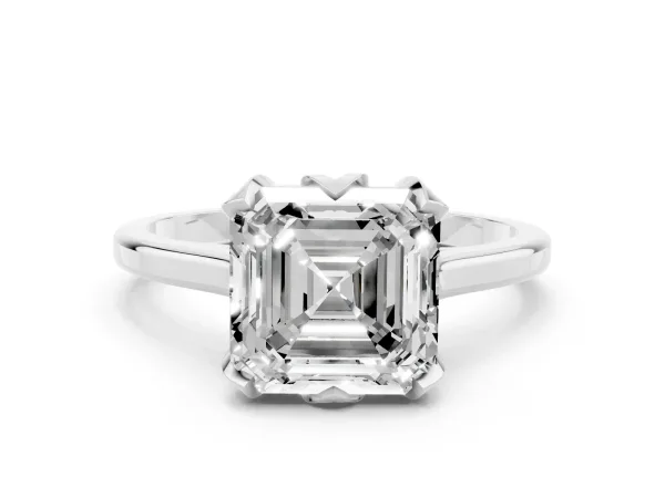 Asscher Cut Diamond Solitaire Ring with Flower Prong Setting and Classic Band Platinum