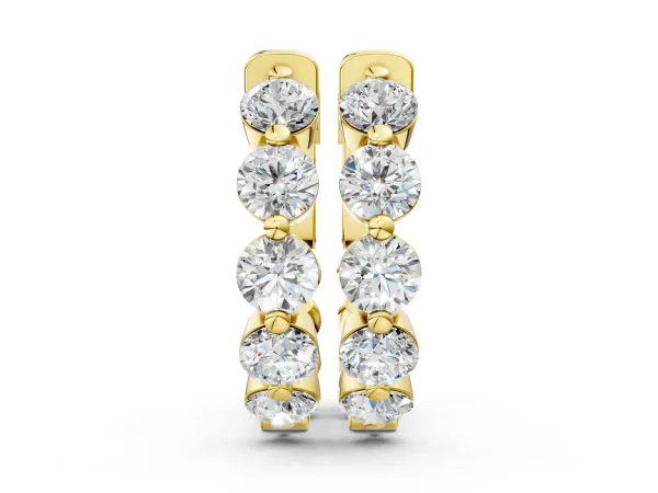 Round Brilliant Diamond Inside-Out Hoop Earrings with Shared Prong Setting Yellow gold