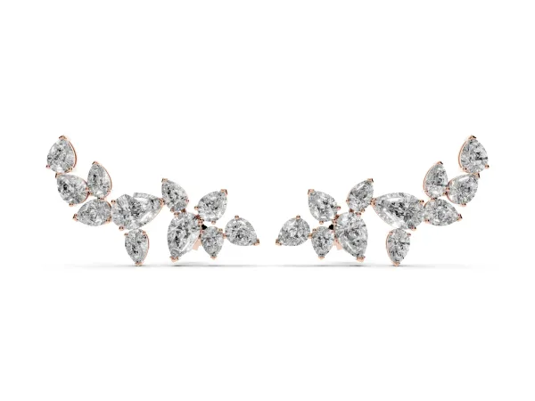 Pear Diamond Curved Cluster Climber Earrings Rose gold