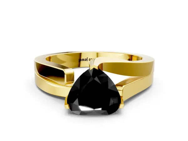 Fancy Black Modern Tension Set Heart Cut Diamond Solitaire Wide Band Ring Yellow gold