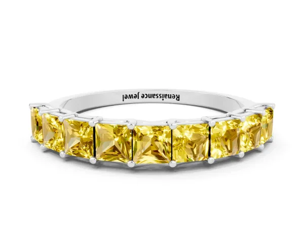 Princess Cut Yellow Sapphire Channel-Set Eternity Band with Prong Setting Platinum