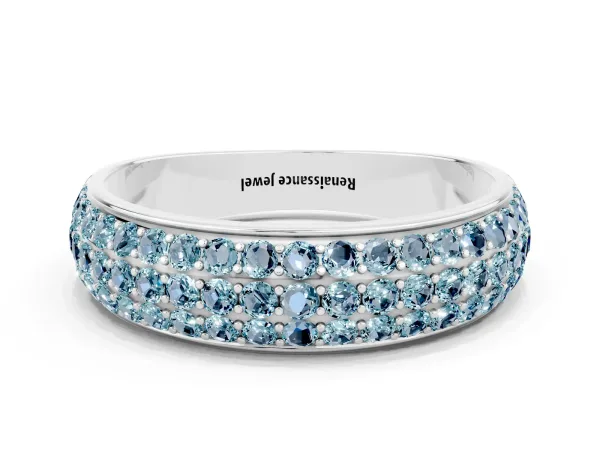 Three-Row Round Aquamarine Eternity Band with Shared Prong Setting Platinum