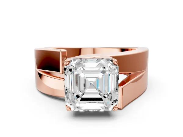Modern Tension Set Asscher Cut Diamond Solitaire Wide Band Ring Rose gold