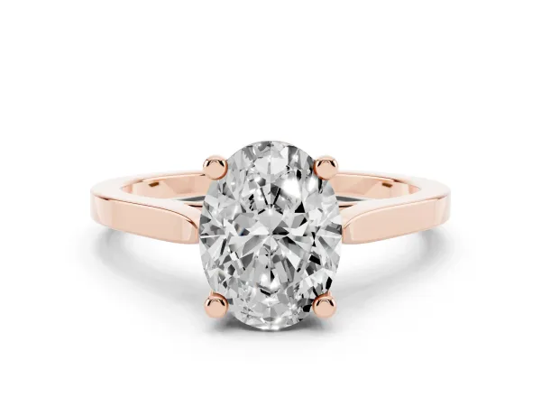 Oval Cut Solitaire Diamond Ring with Four-Prong Setting and Tapered Band Rose gold