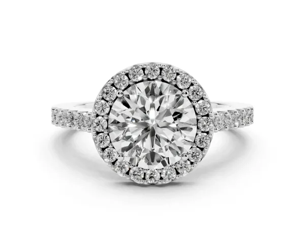 Round Cut Halo Diamond Pavé Solitaire Ring Platinum